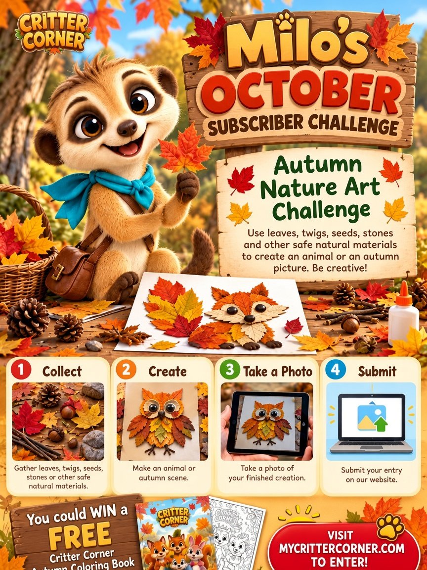 Milo October Autumn Nature Art Challenge — fun educational activity and printable for kids | Critter Corner