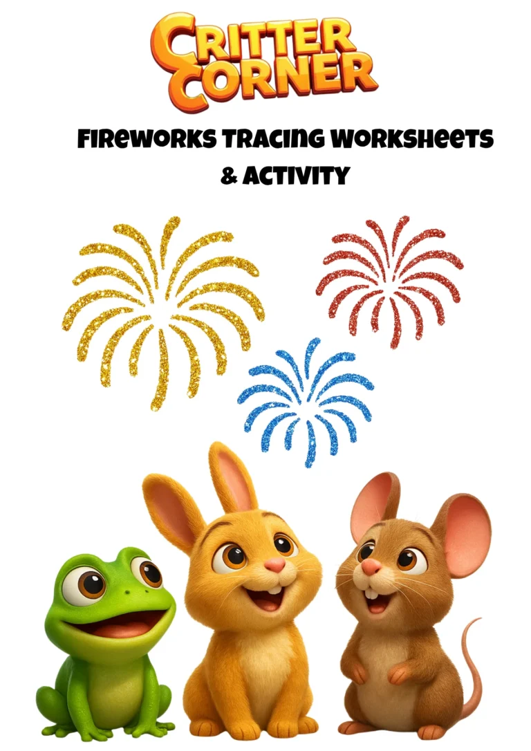 Critter Corner Fireworks Tracing Worksheets & Activity