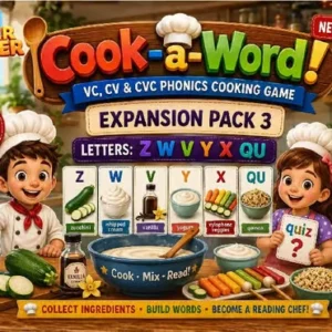 Cook-a-Word! Expansion Pack 3 – ZWVYXQ Printable Phonics Word Building Game