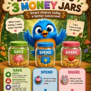 Money Jars Poster for Kids, Save Spend Share Financial Literacy Printable A4