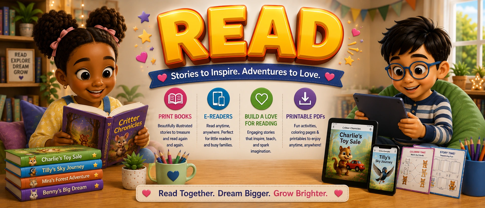 Read — PDFs, Ebooks & Printed Books — educational adventures for children | Critter Corner