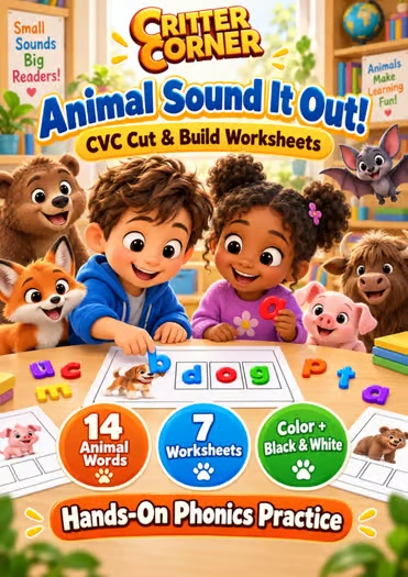 Animal Sound It Out! | CVC Word Building & Phonics Worksheets - Image 2 — educational storybook and learning resource for kids | Critter Corner
