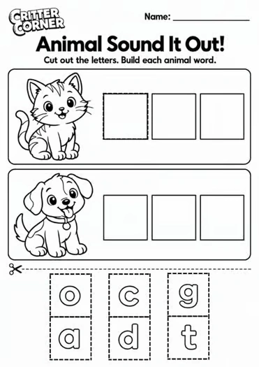 Animal Sound It Out! | CVC Word Building & Phonics Worksheets - Image 3 — educational storybook and learning resource for kids | Critter Corner