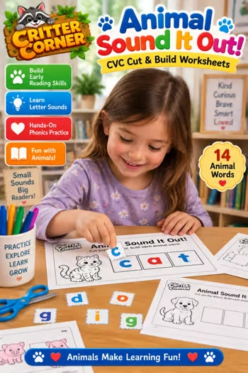 Animal Sound It Out! CVC Word Building & Phonics Worksheets — educational storybook and learning resource for kids | Critter Corner