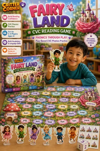 Fairy Land Garden Quest CVC Phonics Board Game & Reading Practice — educational storybook and learning resource for kids | Critter Corner