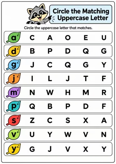 Lowercase to Uppercase Letter Matching Alphabet Worksheets A-Z - Image 2 — educational storybook and learning resource for kids | Critter Corner