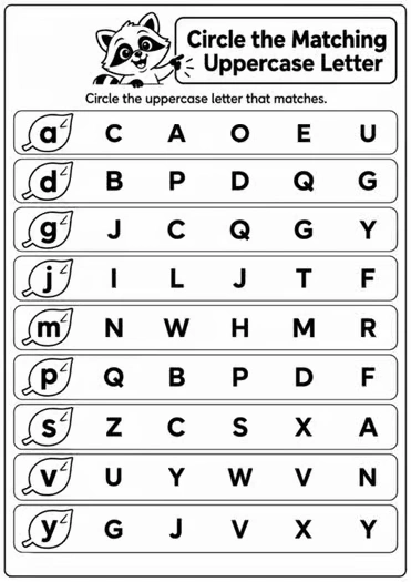 Lowercase to Uppercase Letter Matching Alphabet Worksheets A-Z - Image 3 — educational storybook and learning resource for kids | Critter Corner