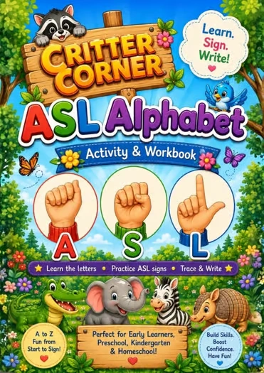 Sign Trace & Learn! ASL(American Sign Language) Alphabet & Handwriting Workbook — educational storybook and learning resource for kids | Critter Corner