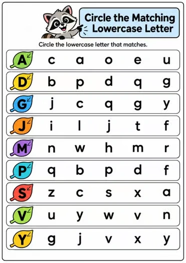 Uppercase to Lowercase Letter Matching Alphabet Worksheets A-Z - Image 3 — educational storybook and learning resource for kids | Critter Corner