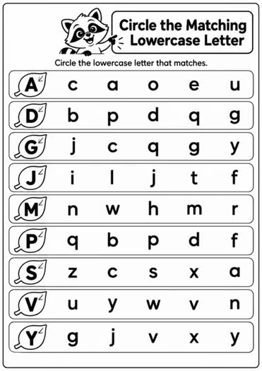 Uppercase to Lowercase Letter Matching Alphabet Worksheets A-Z - Image 4 — educational storybook and learning resource for kids | Critter Corner