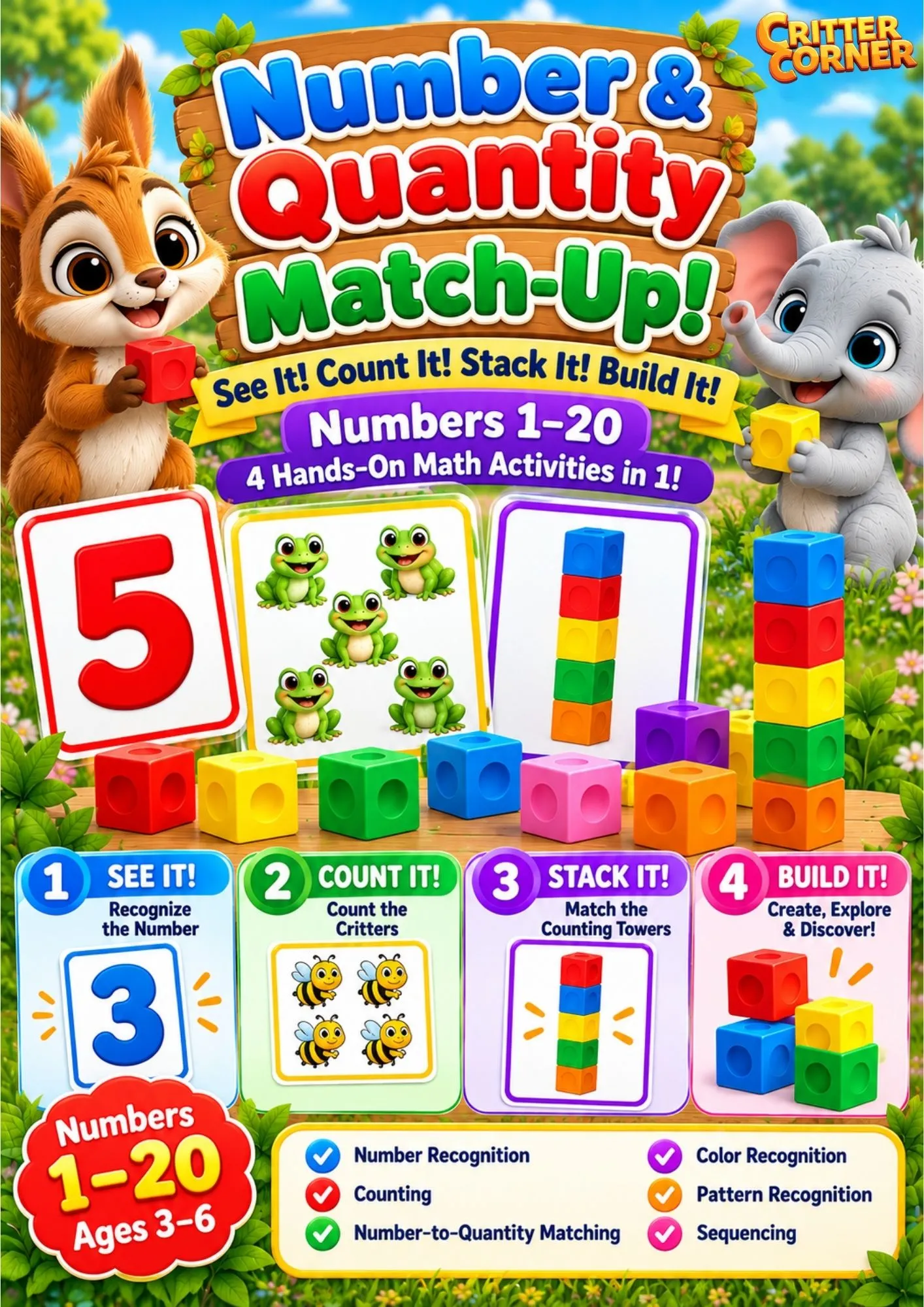 Number & Quantity Match-Up! | Numbers 1–20 | 4 Hands-On Counting & Number Recognition Activities (Pdf) - Image 2 — educational storybook and learning resource for kids | Critter Corner