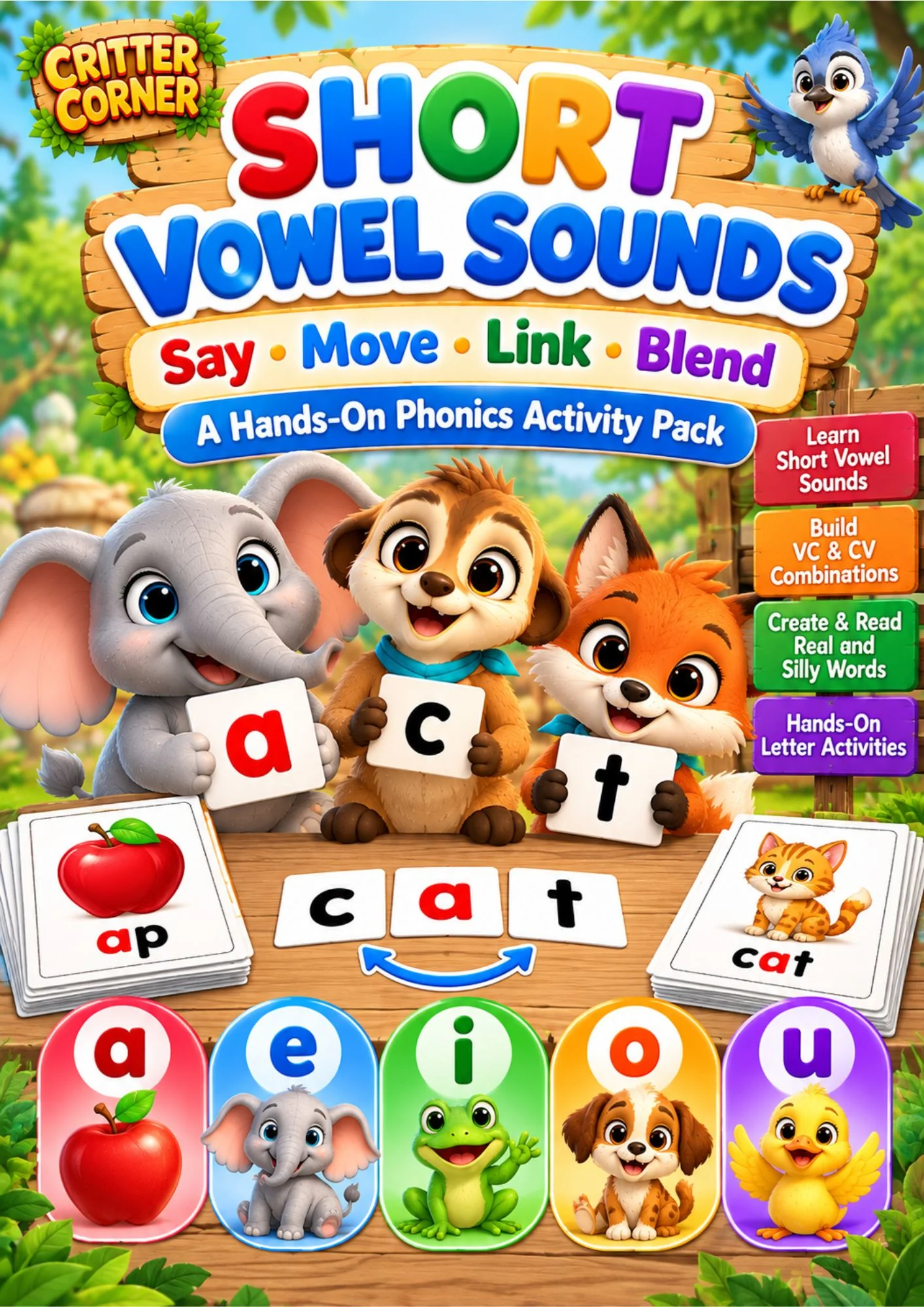 Short Vowel Sounds – A Hands-On Phonics Activity Pack | VC & CVC Blending Activities — educational storybook and learning resource for kids | Critter Corner