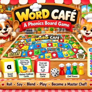 Word Café – A Phonics Board Game | Letter Sounds, Blending & Early Reading Game — educational storybook and learning resource for kids | Critter Corner