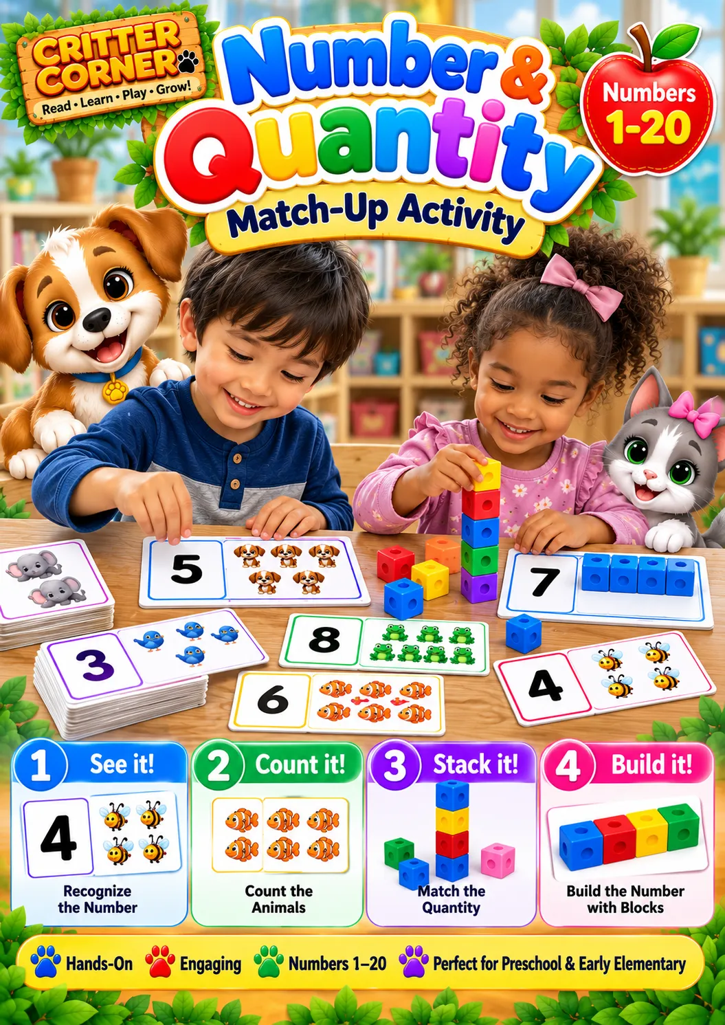 Number & Quantity Match-Up! | Numbers 1–20 | 4 Hands-On Counting & Number Recognition Activities — educational storybook and learning resource for kids | Critter Corner