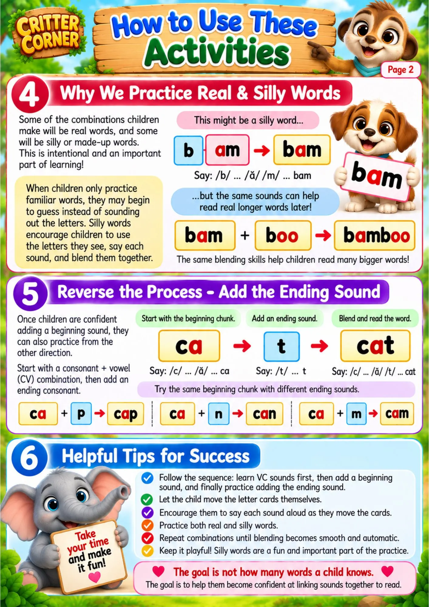 Short Vowel Sounds – A Hands-On Phonics Activity Pack | VC & CVC Blending Activities - Image 3 — educational storybook and learning resource for kids | Critter Corner