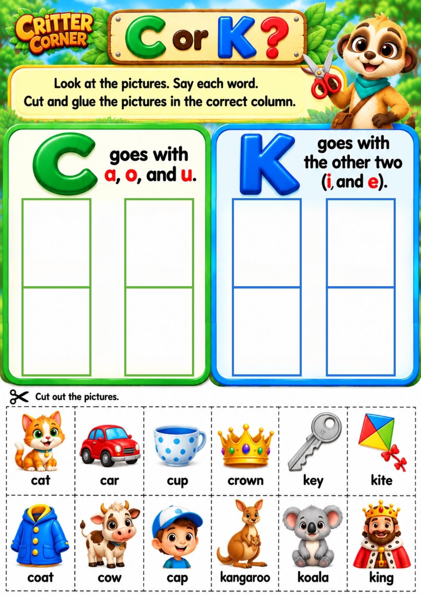 C or K? Learn the Rule! – Phonics Posters, Spelling Rules & Printable Activities - Image 3 — educational storybook and learning resource for kids | Critter Corner